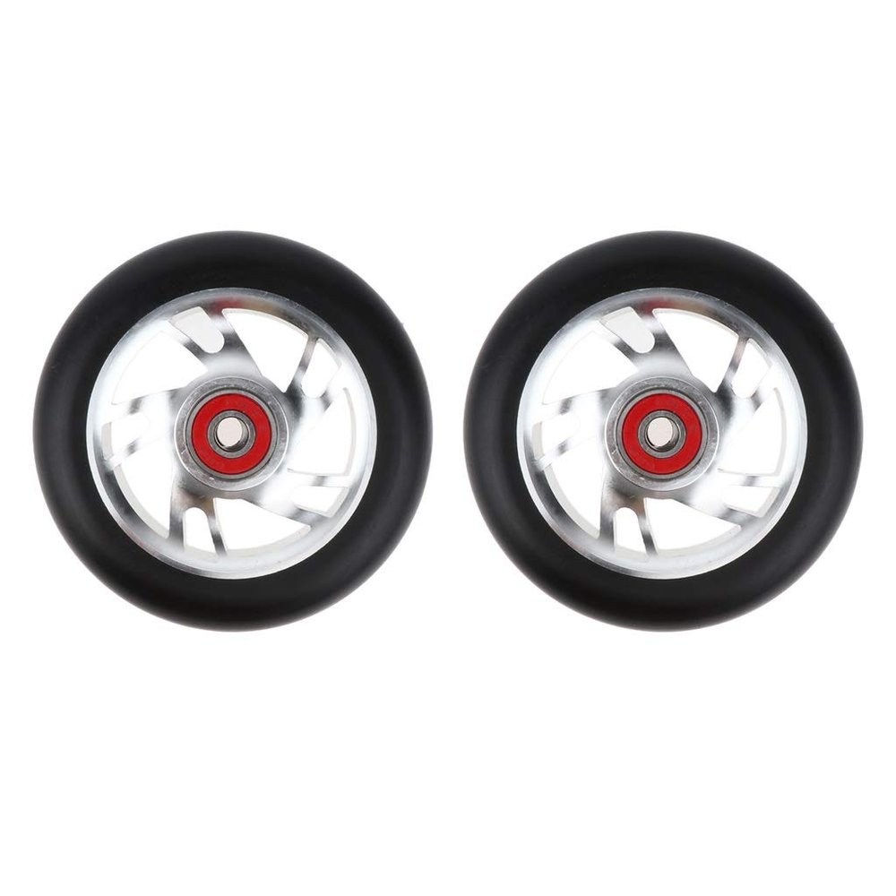 LINFFSTR 2pcs 100mm Kick Scooter Wheels Set Scooter Replacement Wheels Push/Kick/Stunt Scooter Wheels with Bearings Aluminum Alloy Core Fits Most Setups (Color : White)