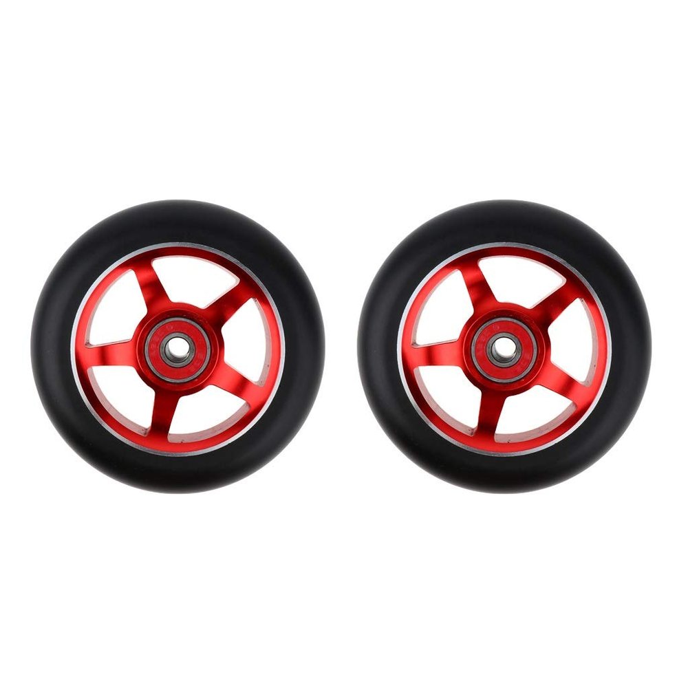 LINFFSTR 2pcs 100mm Kick Scooter Wheels Set Scooter Replacement Wheels Push/Kick/Stunt Scooter Wheels with Bearings Aluminum Alloy Core Fits Most Setups (Color : Red)
