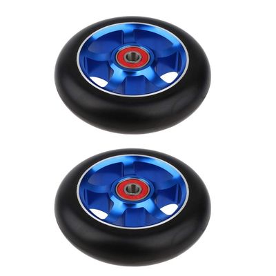 LINFFSTR 2pcs 100mm Scooter Wheels Pair Aluminum Alloy Stunt Scooter Wheels Smooth Bearing Installed Kick Scooter Wheels Set Scooter Replacement Wheels (Color : Blue)