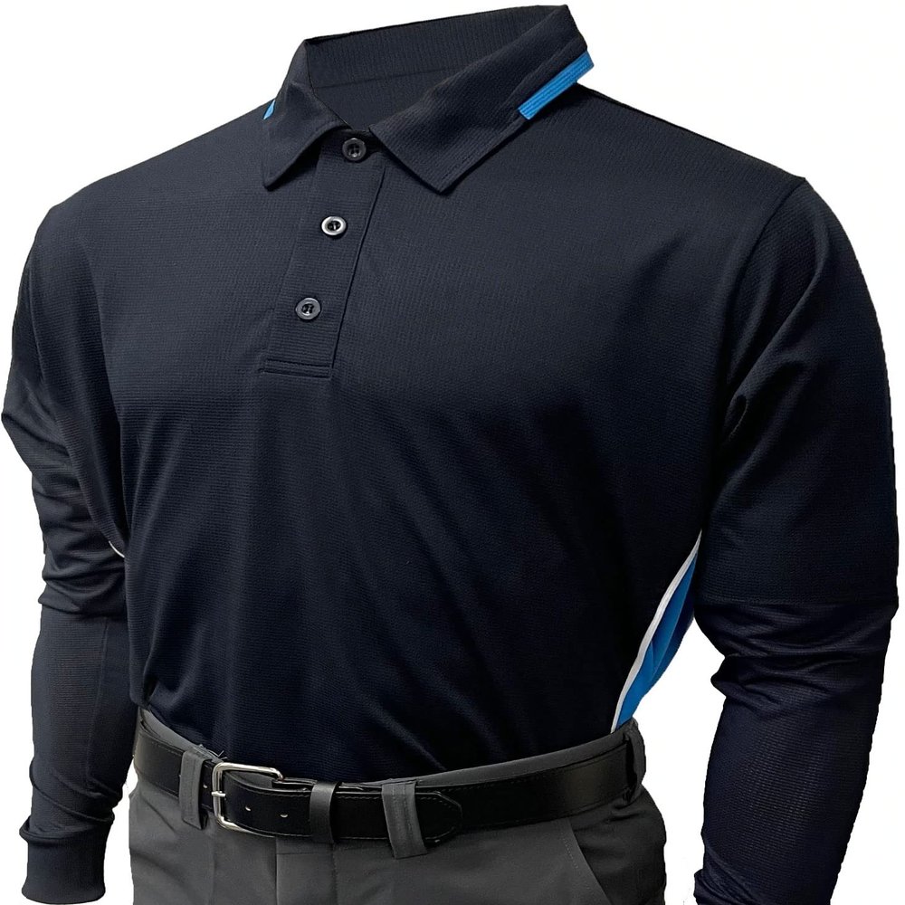 Smitty Men's Collegiate Softball Body Flex Long Sleeve Umpire Shirt (Small, Midnight Navy/Bright Blue)