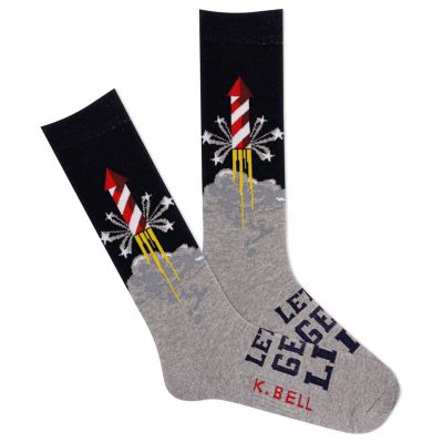 K. Bell Men's Let's Get Lit Crew Sock 1 Pair, Gray, Men's Shoe Size: 6-12