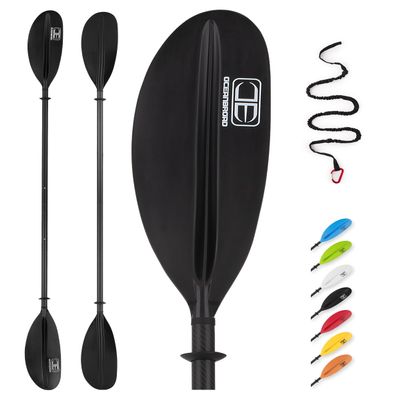 OCEANBROAD Adjustable Carbon Fiber Kayak Paddle 86in/220cm to 94in/240cm Kayaking Oar with Paddle Leash 1 Paddle, Black