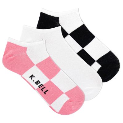 K. Bell Women's Big Checker Repreve No Show Sock 3 Pack, Multi-Colored, Women's Shoe Size: 9-11