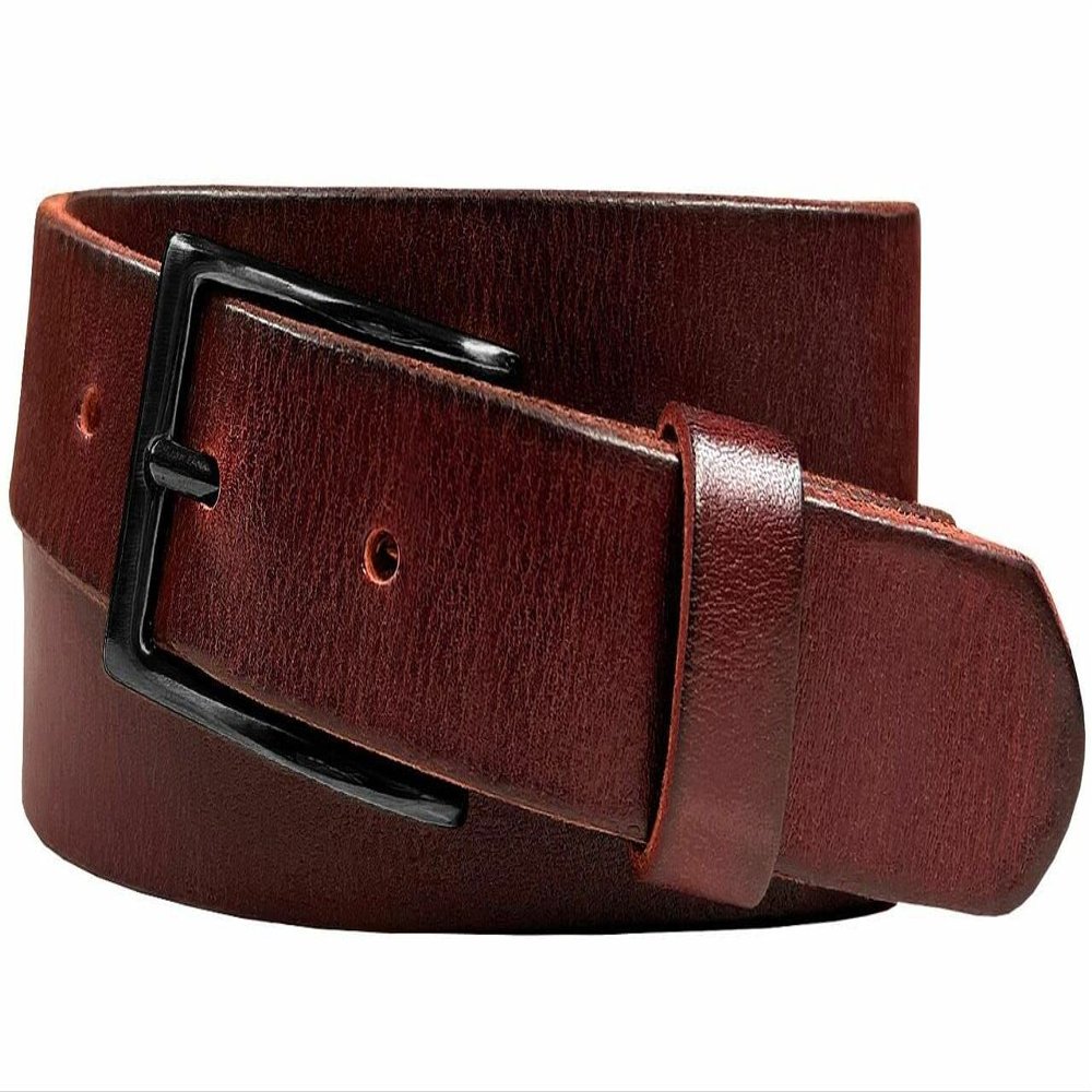 Men's Belts Full Grain Genuine Leather One Piece Casual Dress Belt 1-1/8" (30mm) wide (Burgundy-Black, 40)