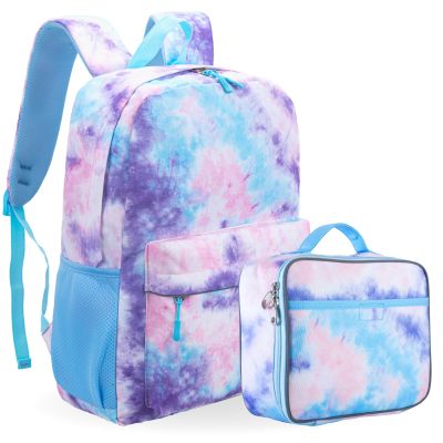 Fenrici Tie Dye Backpack with Lunch Box Set for Girls, School Bag with Laptop Compartment and Insulated Lunch Box, Tie Dye, Pink, Purple, Pastel
