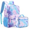 Fenrici Tie Dye Backpack with Lunch Box Set for Girls, School Bag with Laptop Compartment and Insulated Lunch Box, Tie Dye, Pink, Purple, Pastel view 1