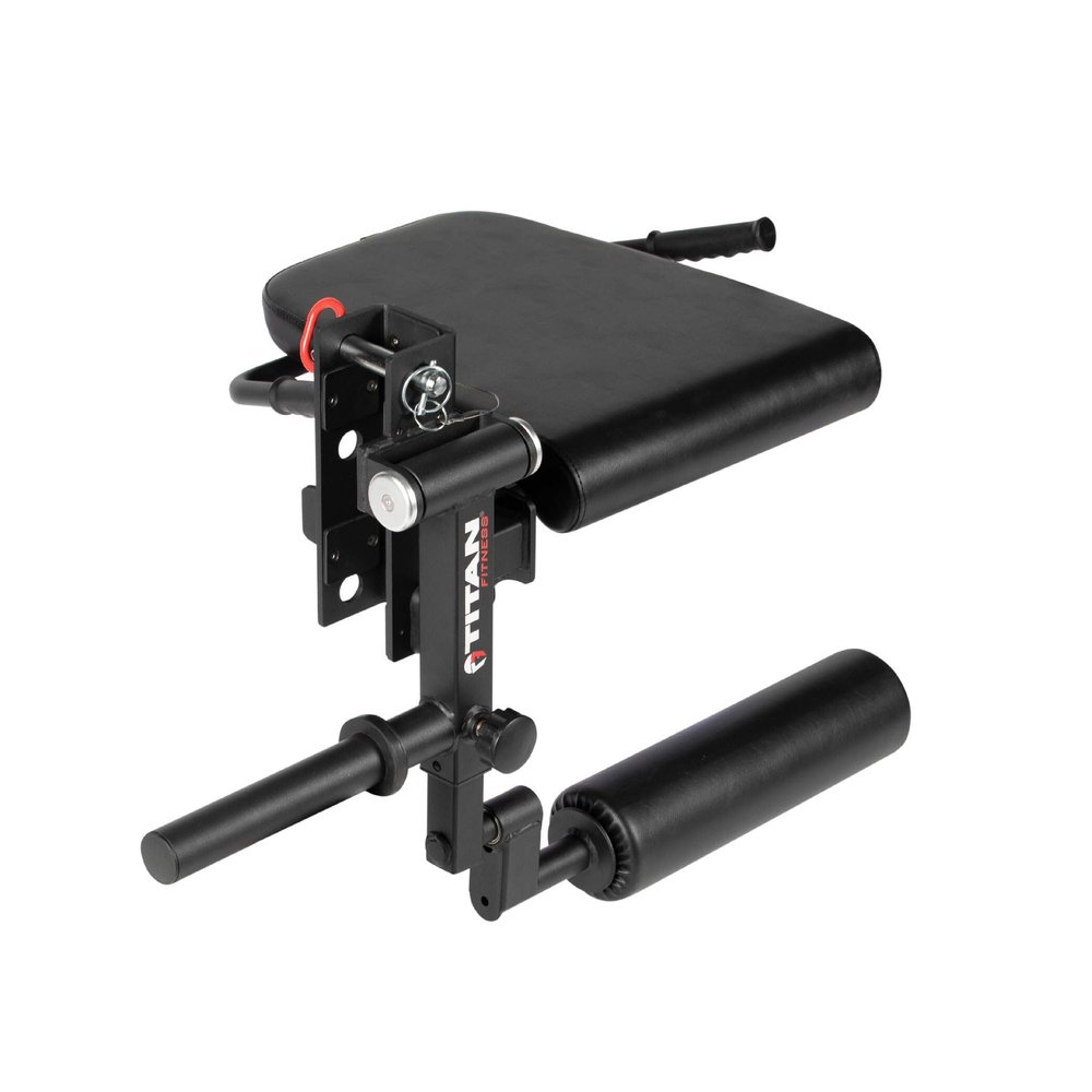 Titan Fitness Titan Series Rack Mounted Leg Curl and Extension Attachment, Fits Olympic Weight Plates, Rated 275 LB, Adjustable Padded Seat, Easy J-Hook Installation