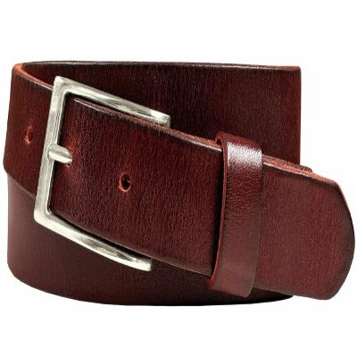Women's Belts Full Grain Genuine Leather One Piece Casual Dress Belt 1-1/8" (30mm) wide (Burgundy-Silver, 44)