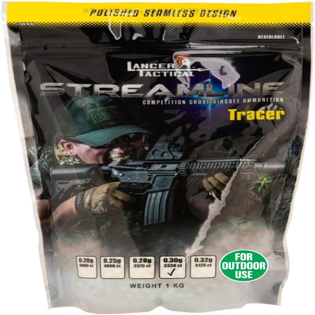 Lancer Tactcial 0.20g-0.32g Green Tracer Glow in The Dark Airsoft Outdoor BBS - Seamless Match-Grade for Outdoor Tracer BBS - Outdoor Field Compliant (Made in Taiwan)