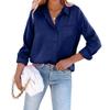 Pausus Womens Satin Button Down Shirts Long Sleeve Collared Business Casual Tops Silk Work Blouses(Navy Blue,XL) view 1