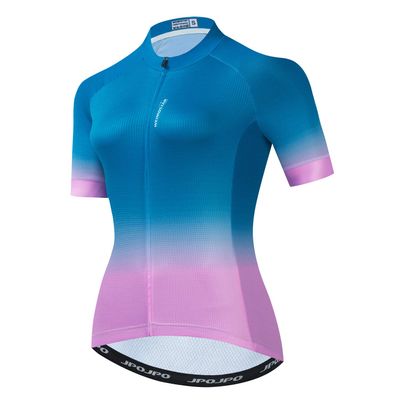 Cycling Jersey Women Bicycle Top Pockets Bike MTB Shirt Short Sleeve Female Mountain Road Clothing Summer Cycle Clothes Uniform Biking Blouse Blue Pink M