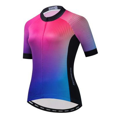 Cycling Jersey Women Bicycle Top Pockets Bike MTB Shirt Short Sleeve Female Mountain Road Clothing Summer Cycle Clothes Uniform Biking Blouse Purple Red XL