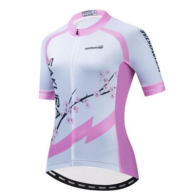 Cycling Jersey Women Bicycle Top Pockets Bike MTB Shirt Mountain Road Clothing Summer Cycle Clothes Outfits Team Outdoor Sports Racing Blouse Female Lady Flower Pink XXL