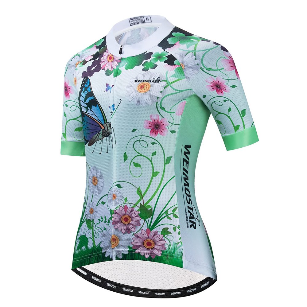 Cycling Jersey Women Bicycle Top Pockets Bike MTB Shirt Mountain Road Clothing Summer Cycle Clothes Outfits Team Outdoor Sports Racing Blouse Female Lady Biker Flower XL