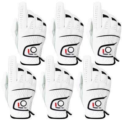 FINGER TEN Golf Gloves Men Left Right Hand Handed Golfer Value Pack (6 Pack, Medium, Right)