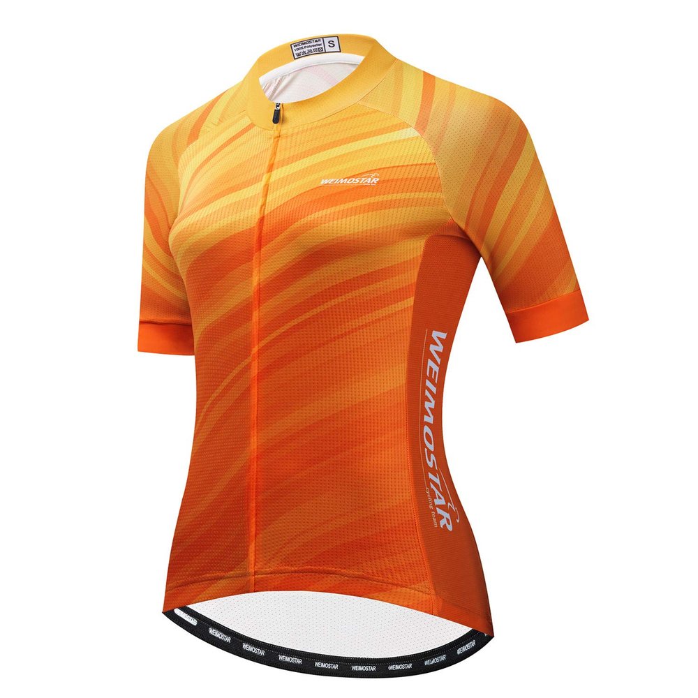 Cycling Jersey Women Bicycle Top Pockets Bike MTB Shirt Short Sleeve Female Mountain Road Clothing Summer Cycle Clothes Uniform Biking Blouse Orange M
