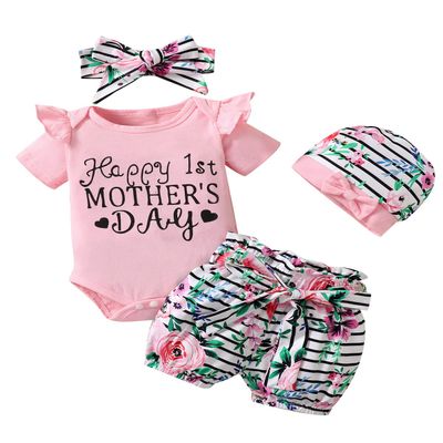 Aslaylme Newborn Girls Mother's Day Outfit Baby 1st Mother's Day Short Set (Pink-Mom,0-3 Months)