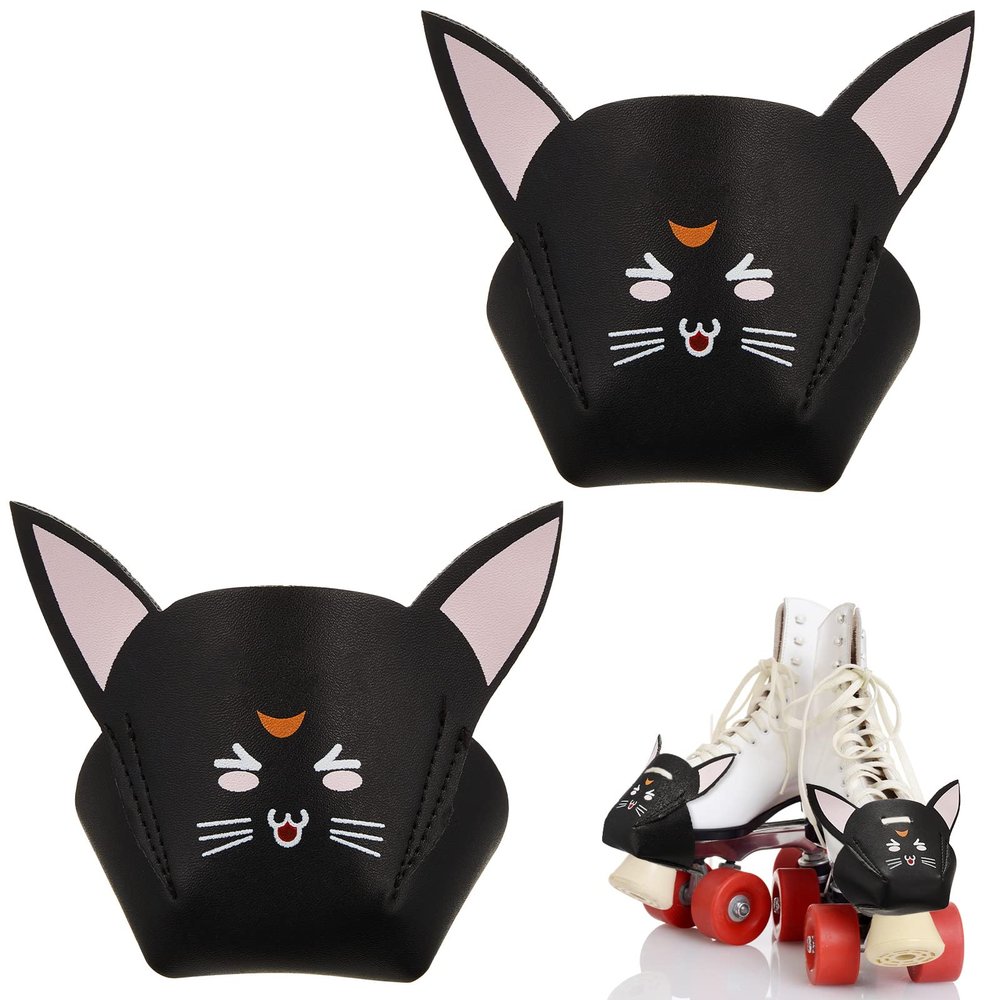 Zhanmai 2 Pieces Toe Cap Guards Protectors with Ears Artificial Leather Roller Skate Protectors for Quad Roller Skate(Cat)