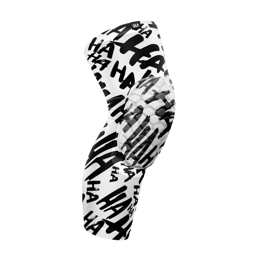 SLEEFS Ha Ha Ha Black White Knee Pad - Compression Sleeve - Protection for Running, Volleyball, Basketball, All Sports - UPF 50+