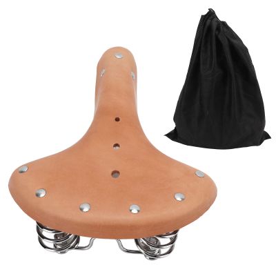 SPYMINNPOO Seat,Comfortable Vintage Brown Cow Leather Saddle Retro with Springs for Outdoor Cycling Cruiser Bikes Women and Men Riding