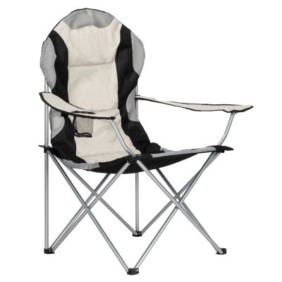 Medium Camping Chair Fishing Chair Folding Chair with Cup Holder and Carry Bag Heavy Duty Folding Beach Chair Portable Backpacking Chair, for Camping, Beach, Travel, Load Bearing: 330 lbs, Black Gray
