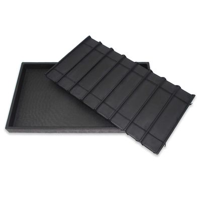 NicePackaging  8 Section Black Leatherette Sorting Tray with Free-standing Black Plastic Display Tray  For Sales/Showcase/Home/Store Use - 14.75" x 8.25" x 1"