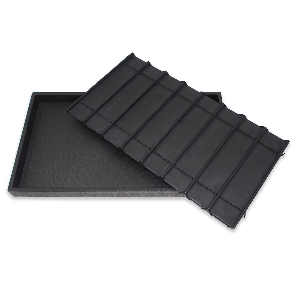 NicePackaging  8 Section Black Leatherette Sorting Tray with Free-standing Black Plastic Display Tray  For Sales/Showcase/Home/Store Use - 14.75" x 8.25" x 1"