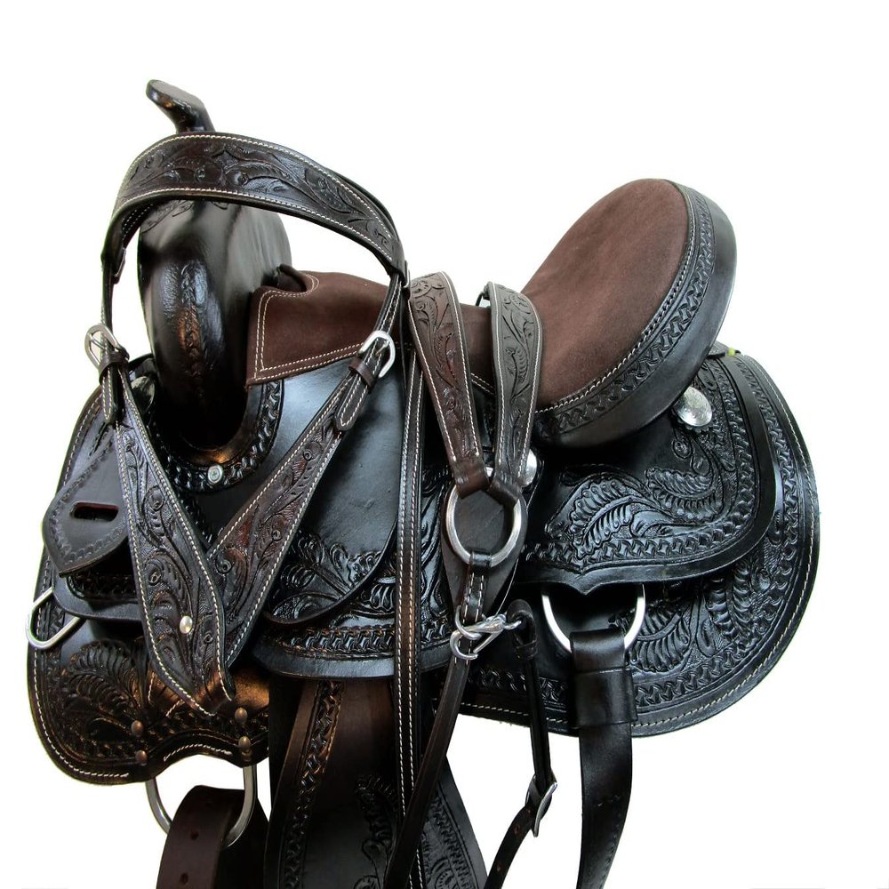 15 16 17 18 Western Trail Saddle Pleasure Horse Tooled Leather TACK Set (18 Inch)