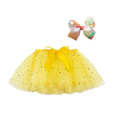 Jelly Brynn Toddler Big Girls Tutu Skirt Layered Dancing Tulle Skirt with Hair Clip (Yellow, M)