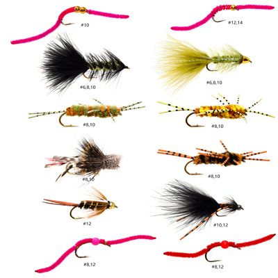 Outdoor Planet 24 Producing Trout Fly Fishing Flies Assortment | Dry, Wet, Nymphs, Worm, Hopper Fly Lures | Size #6 - #14
