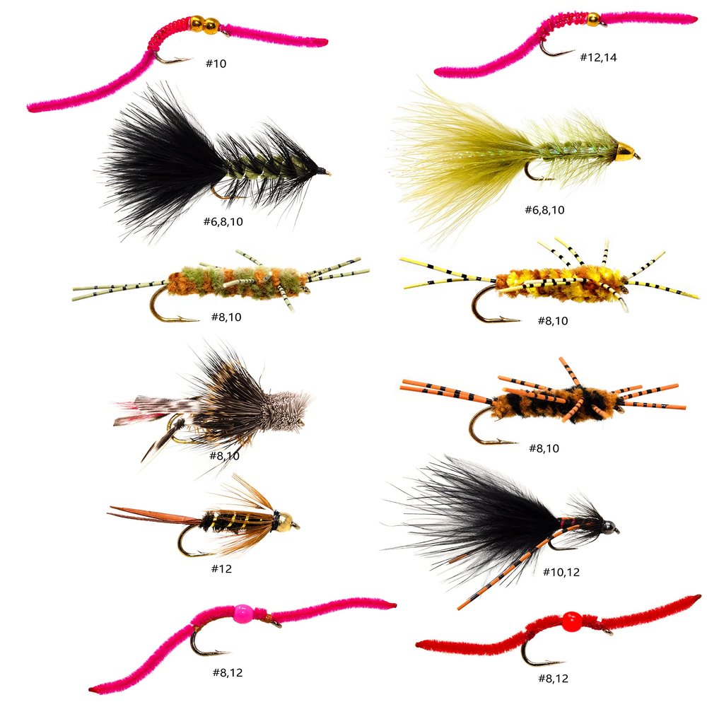 Outdoor Planet 24 Producing Trout Fly Fishing Flies Assortment | Dry, Wet, Nymphs, Worm, Hopper Fly Lures | Size #6 - #14