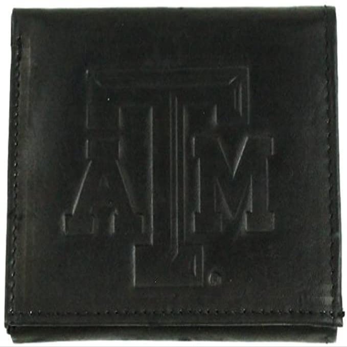Rico Texas A&M Aggies - Distressed Look - Embossed Logo Black Leather Trifold Wallet