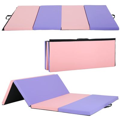 Folding Gymnastics Mat 6'X4'X2" Thick Tumbling Mats for Home Gym, Non-Slip Portable Panel Exercise Mats with Carrying Handles for Kids Adults Mixed Color