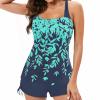 QWENTMTNTY Tankini Bathing Suits for Women Tummy Control Two Piece Retro Swimsuit Boyshorts Spaghetti Straps Swimming Wear C-Green view 1