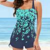 QWENTMTNTY Tankini Bathing Suits for Women Tummy Control Two Piece Retro Swimsuit Boyshorts Spaghetti Straps Swimming Wear C-Green view 2