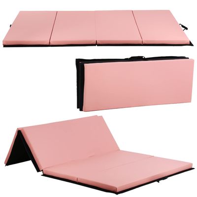 Folding Gymnastics Mat 6'X4'X2" Thick Tumbling Mats for Home Gym, Non-Slip Portable Panel Exercise Mats with Carrying Handles for Kids Adults, Pink