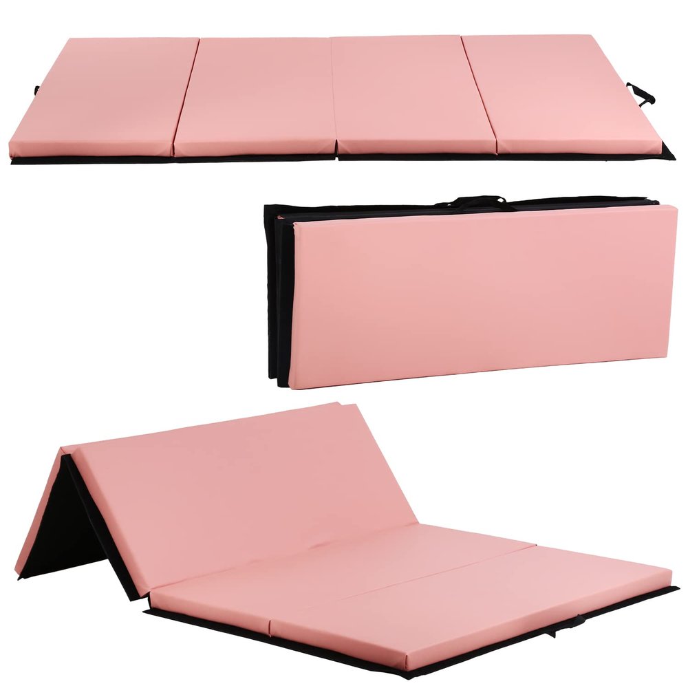 Folding Gymnastics Mat 6'X4'X2" Thick Tumbling Mats for Home Gym, Non-Slip Portable Panel Exercise Mats with Carrying Handles for Kids Adults, Pink