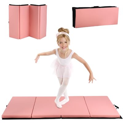 BLKMTY Gymnastics Mats, 4'x6'x2'' Folding Exercise Mat Gym Yoga Aerobics Fitness Mats Kids' Gymnastics Tumbling Mat with Carrying Handles for Home Gym Exercise&Play Gym, Pink
