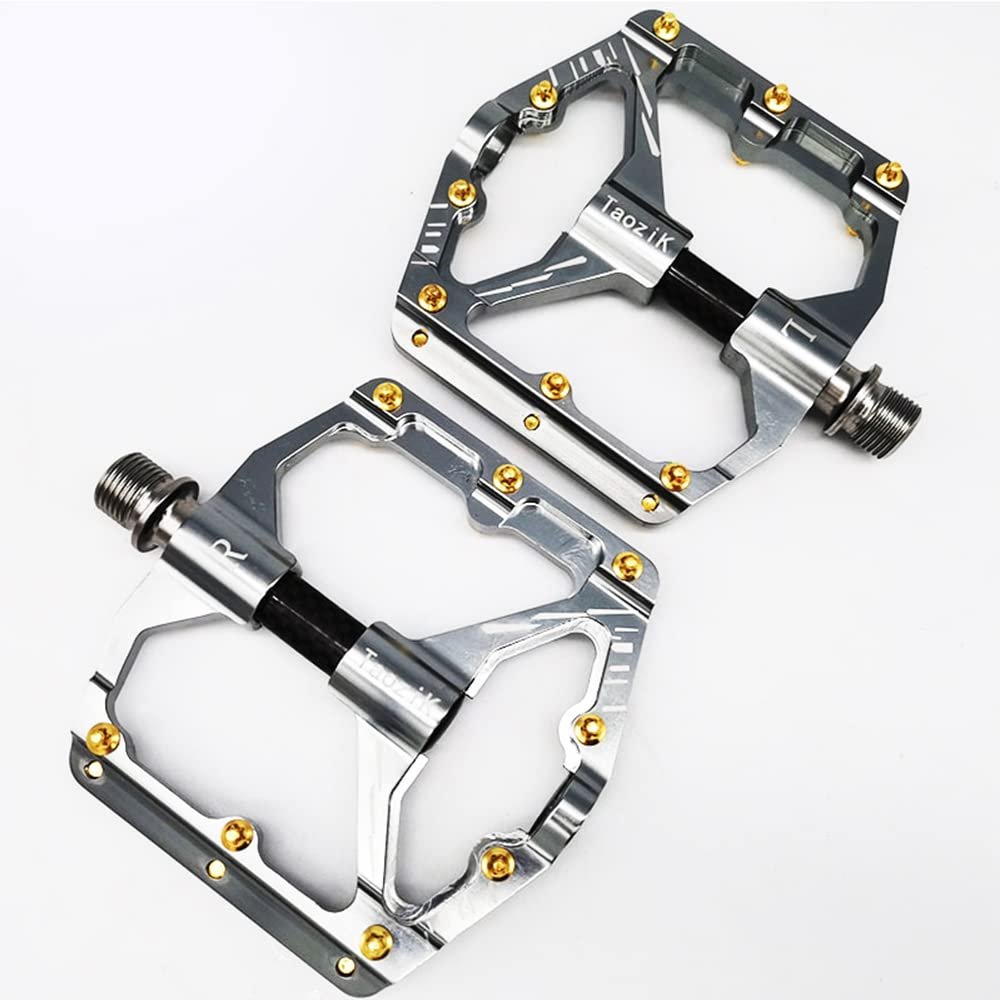 Titanium Shaft Three Peilin Pedal Carbon Fiber Anti-Skid Bearing Pedal Aluminum Alloy Titanium Shaft 3 Bearing Bicycle Pedal for Mountain Bike,Road Bike (Sliver)