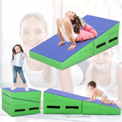 BLKMTY Incline Gymnastics Mat Gym Fitness Tumbling Mats 48"x24" Gymnastics Cheese Wedge Mat for Kids Folding Exercise Yoga Mats for Kids Play Home Aerobics, Blue