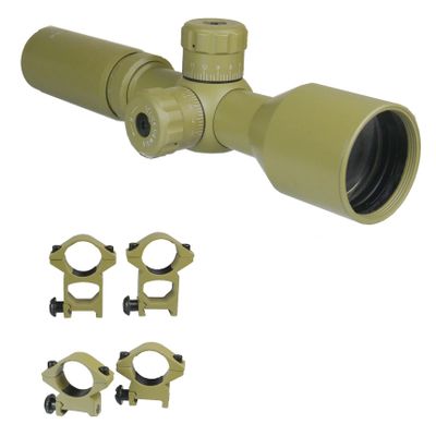 TWP 3-9x42 Wide Angle Long Eye Relief Scout Scope with Extra Low Profile Weaver Scope Rings, Tan Dark Earth Anodized