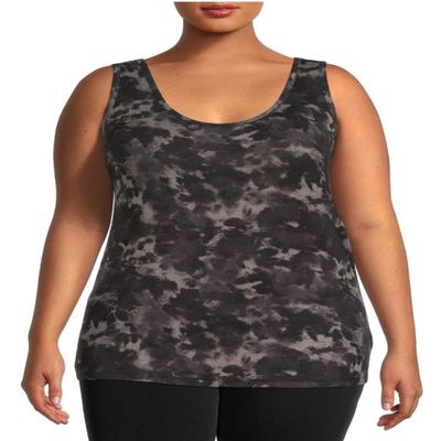 Black Soot Tie Dye Plus Size Rib Layering Tank - 0X