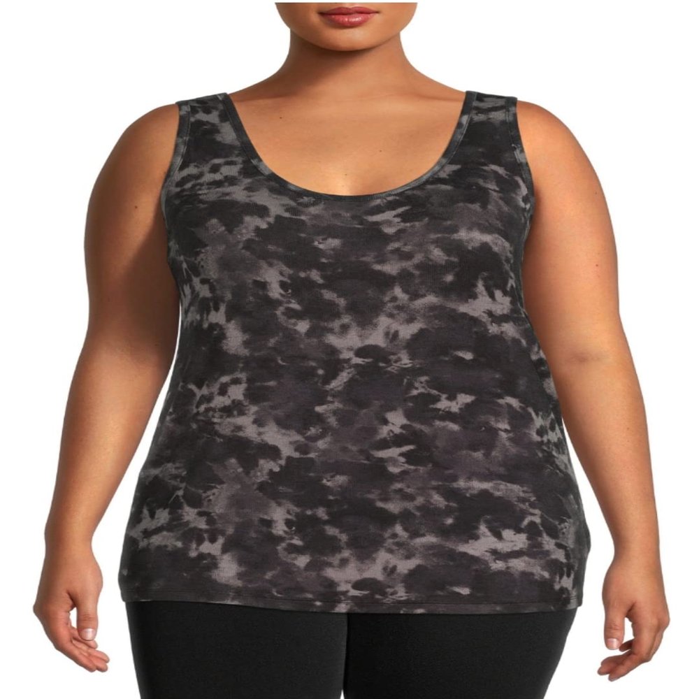 Black Soot Tie Dye Plus Size Rib Layering Tank - 0X