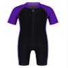 easyforever Kids Boys Girls One Piece Short Sleeve Zippered Swimwear Swimsuit Sun Protection Rash Guard Bathing Suit Purple&Black 5-6 Years view 1