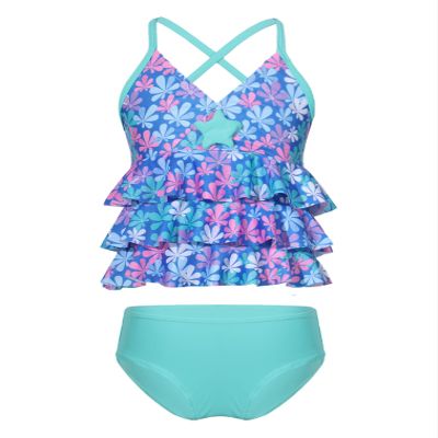 easyforever 2PCS Kids Girls Swimsuit Swimwear Tankini Mermaid Scales Printed Starfish Swim Tops with Briefs Green 3 Years