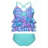 easyforever 2PCS Kids Girls Swimsuit Swimwear Tankini Mermaid Scales Printed Starfish Swim Tops with Briefs Green 3 Years view 1