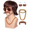 ColorGround 3-Pieces Chain and Moustache and Short Curly Wig for 70'S Disco Party (Brown (4 pieces set)) view 1