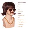 ColorGround 3-Pieces Chain and Moustache and Short Curly Wig for 70'S Disco Party (Brown (4 pieces set)) view 2