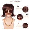 ColorGround 3-Pieces Chain and Moustache and Short Curly Wig for 70'S Disco Party (Brown (4 pieces set)) view 3