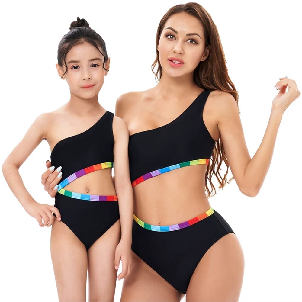 Mommy and Me Family Matching Swimsuit Sets One Shoulder Cutout One Piece Bathing Suits Swimwear Black One Sholuder Small